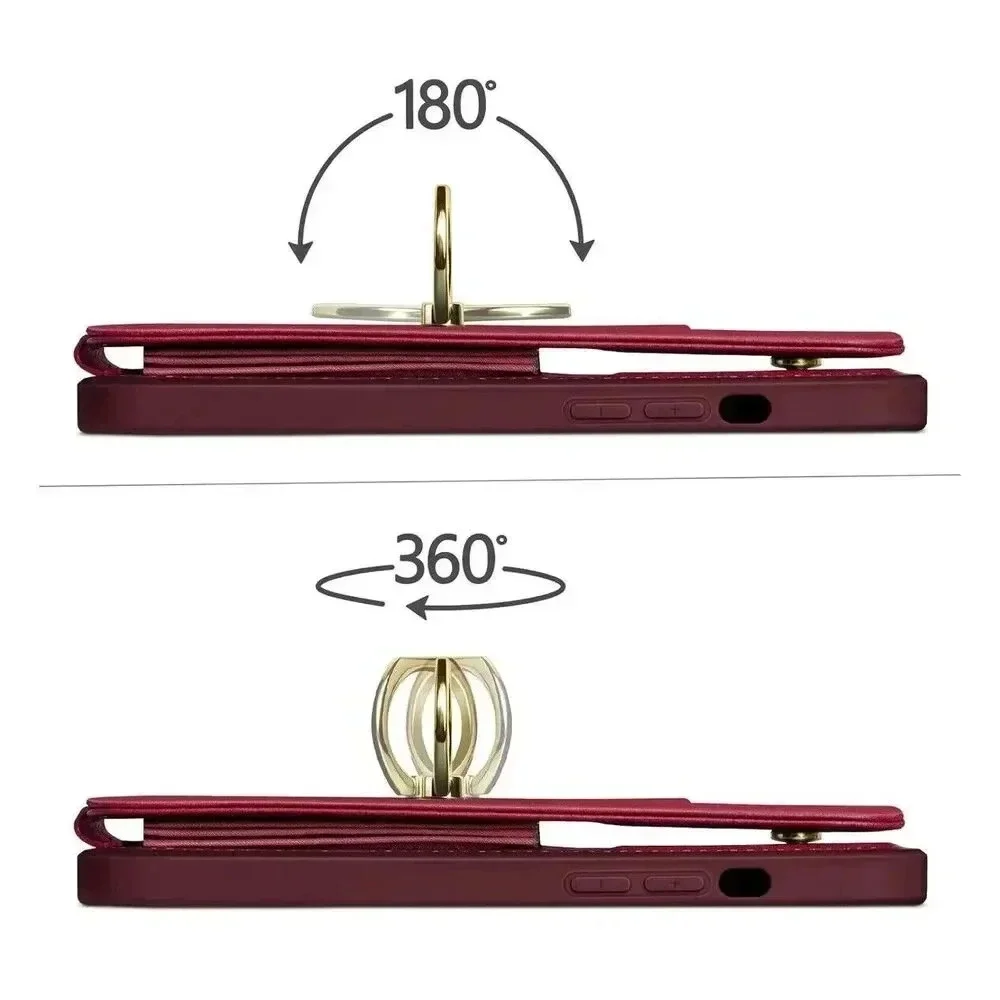 Faux Leather Wallet Case for iPhone 14 6.1” RFID Blocking 360°Ring Kickstand‎